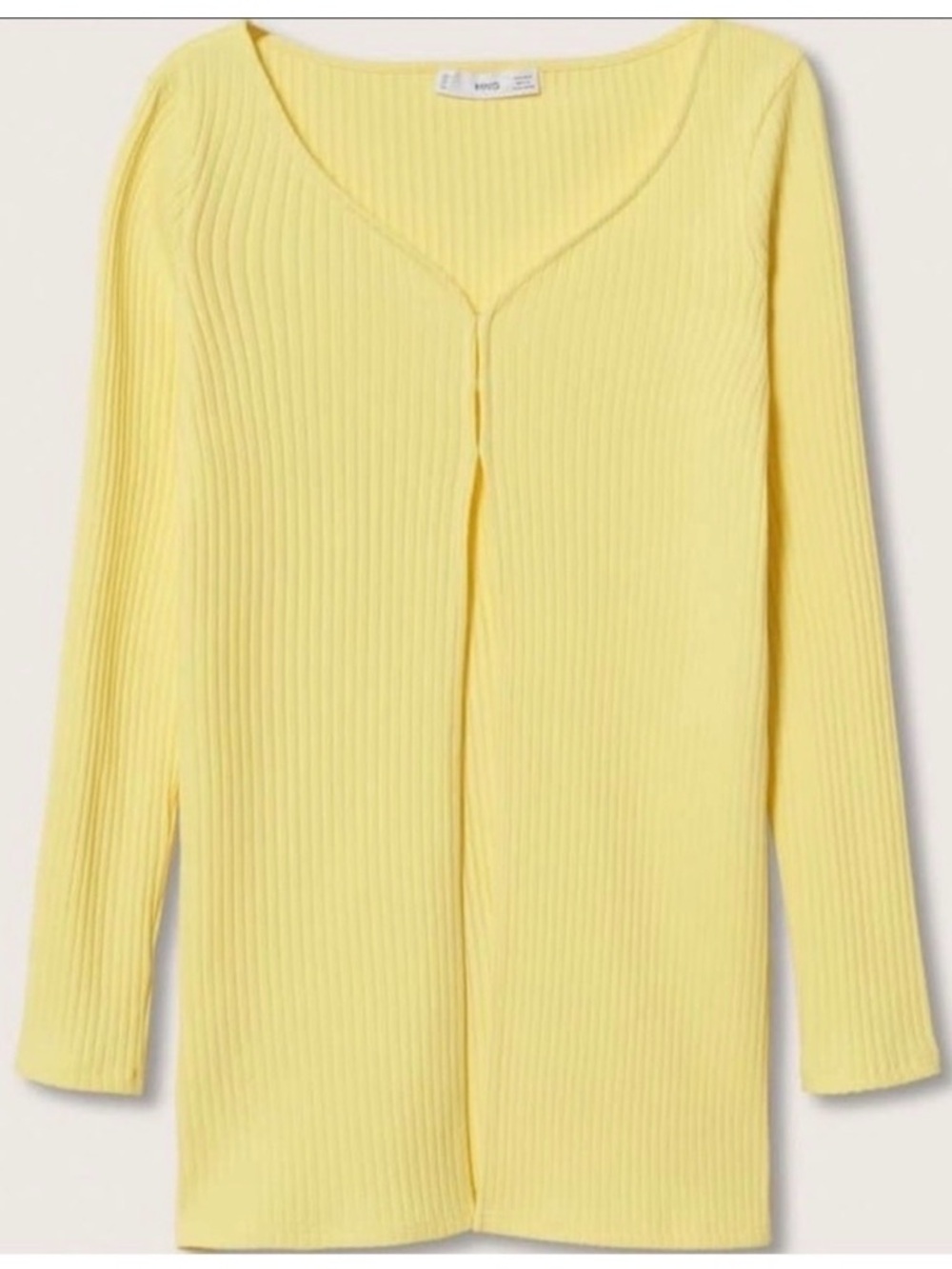 Mango Ribbed V-Neck Cardigan Yellow Long Sleeve